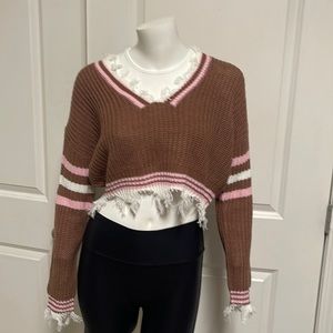 Brown with white and pink sweater